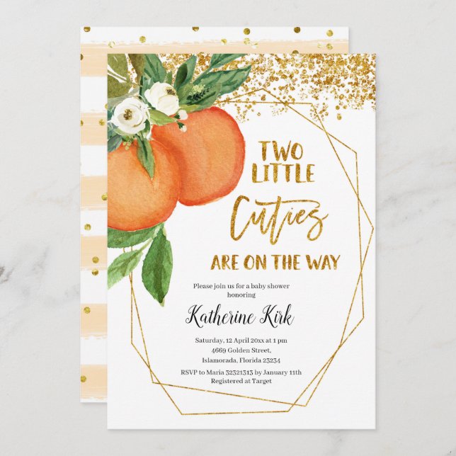 Two Little Cuties are on the way Baby Shower Invit Invitation (Front/Back)