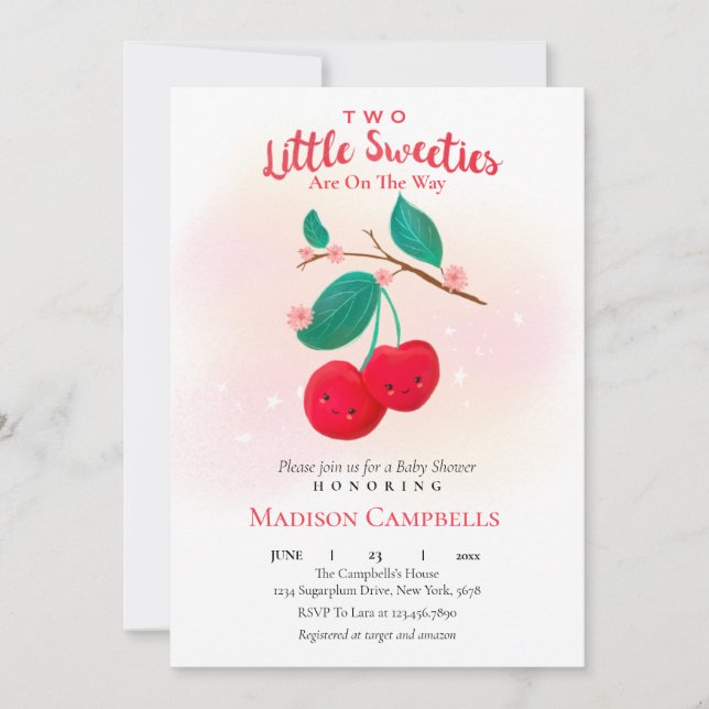 Two Little Cuties Are On The Way Cherries Invitation (Front)