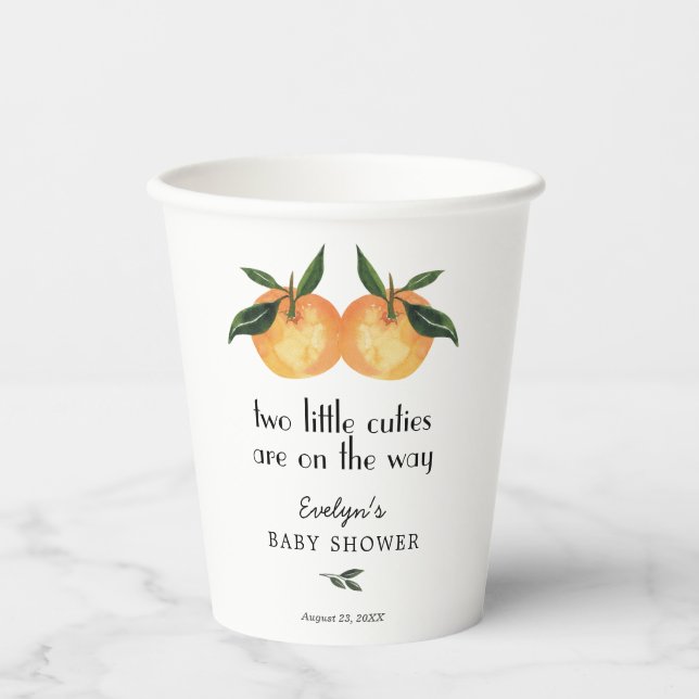 Two Little Cuties on the Way Baby Shower  Paper Cups (Front)