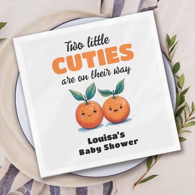 Two Little Cuties Orange Twin Baby Shower Napkin (Creator Uploaded)