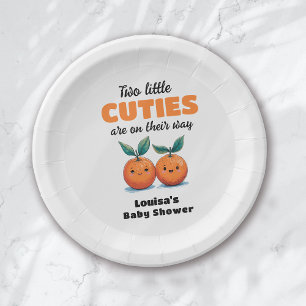 Two Little Cuties Orange Twin Baby Shower Paper Plate