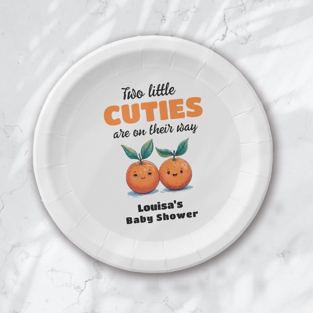 Two Little Cuties Orange Twin Baby Shower Paper Plate (Creator Uploaded)