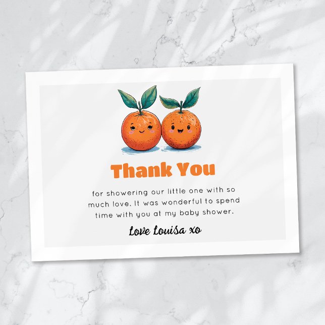 Two Little Cuties Orange Twin Baby Shower Thank You Card (Creator Uploaded)
