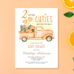 Two Little Cuties Orange Twins Baby Shower Invitation