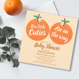 Two Little Cuties Twins Baby Shower Orange  Invitation