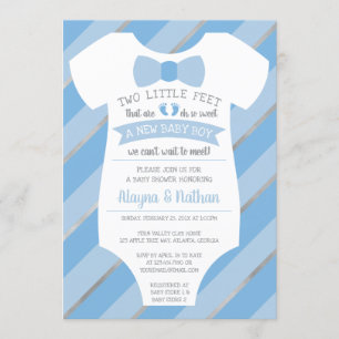 Two Little Feet Baby Shower Invitation, Bow Tie Invitation