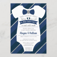 Two Little Feet Baby Shower Invitation, Bow Tie