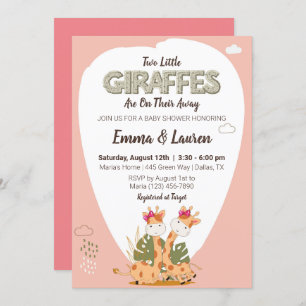 two little giraffes Watercolor giraffe baby shower Invitation