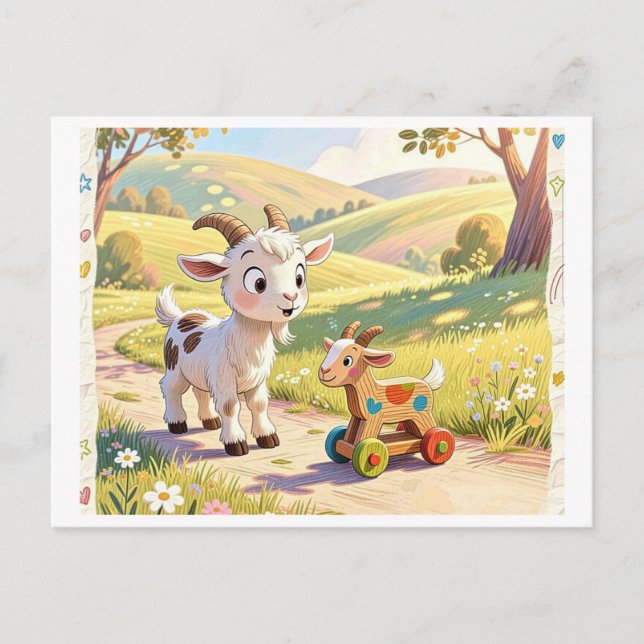 Two Little Goats. Funny Encounter Postcard (Front)