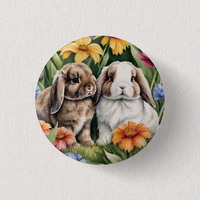 Two Little Lop Bunny rabbits 3 Cm Round Badge (Front)
