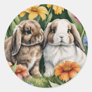 Two Little Lop Bunny rabbits Classic Round Sticker