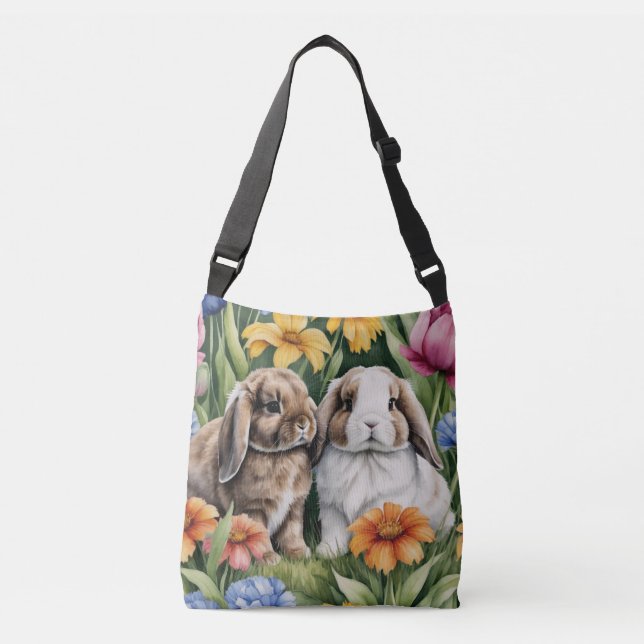 Two Little Lop Bunny rabbits Crossbody Bag (Front)