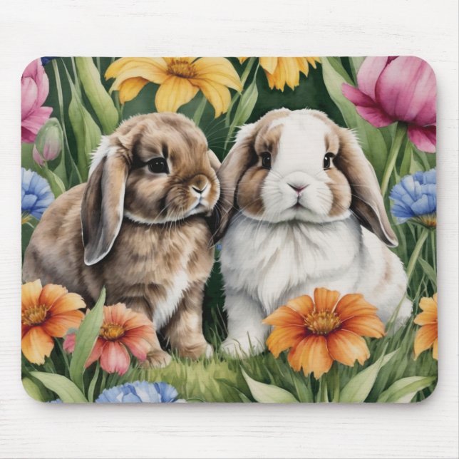 Two Little Lop Bunny rabbits Mouse Pad (Front)