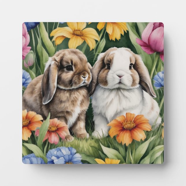 Two Little Lop Bunny rabbits Plaque (Front)