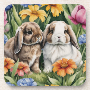 Two Little Lop Bunny rabbits set 6 Coaster