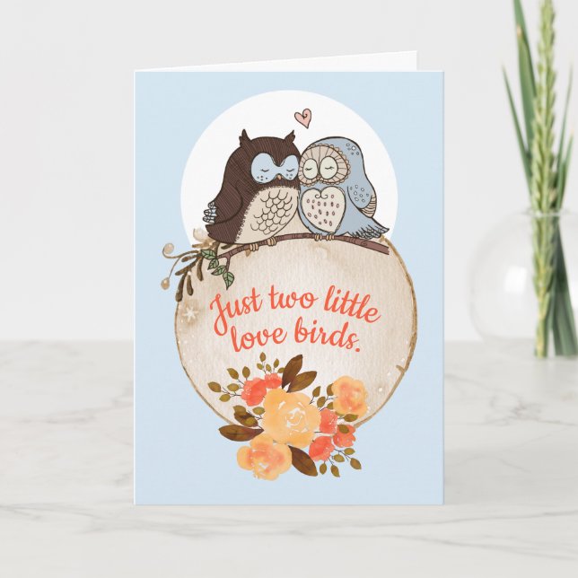 Two Little Love Birds Owls Anniversary Card (Front)