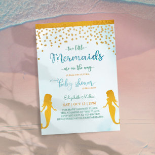 Two Little Mermaids Theme Twin Girls Baby Shower Invitation
