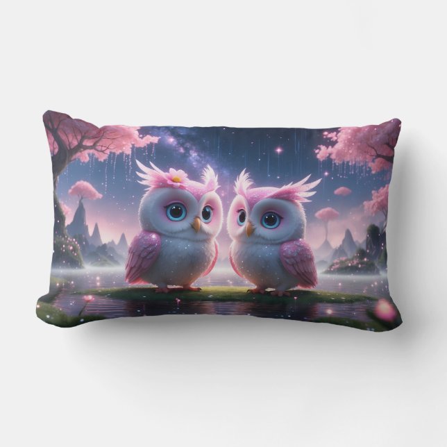 Two little owls in a dream world lumbar cushion (Front)