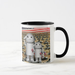Two Little Patriotic Robots with Lots of Tanks Mug