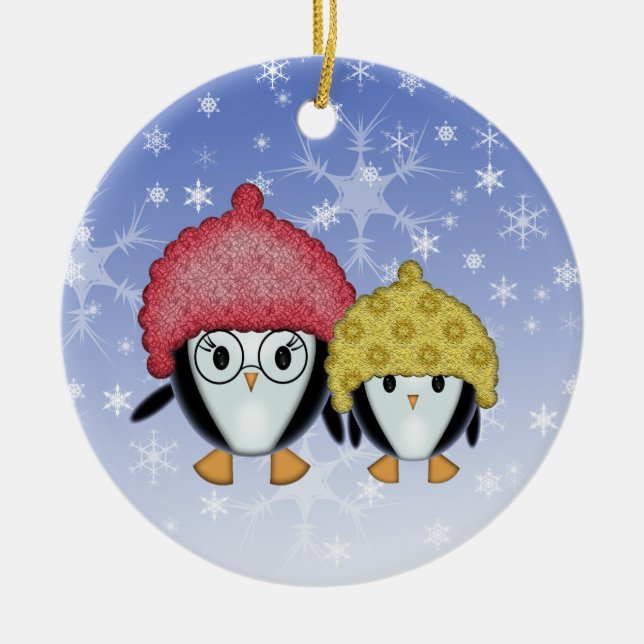 Two Little Penguins Christmas Ornament (Front)