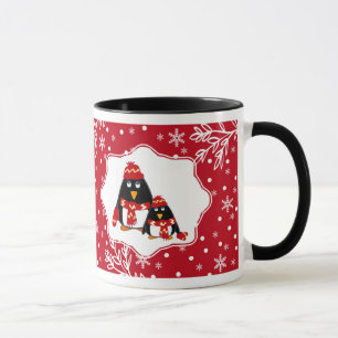 Two Little Penguins Custom Name Christmas Gift Mug