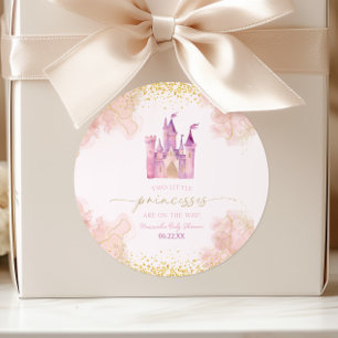 Two Little Princesses Castle Twins Baby Shower Classic Round Sticker