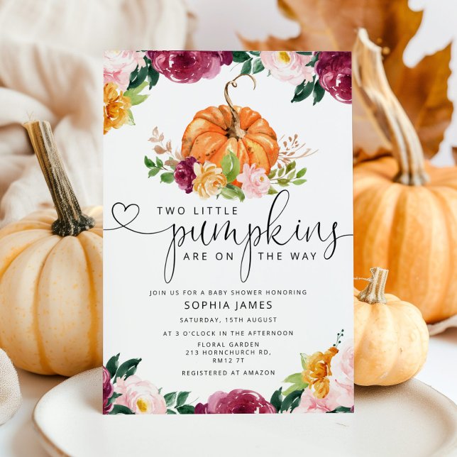 Two little pumpkins are on the way baby shower invitation (Creator Uploaded)