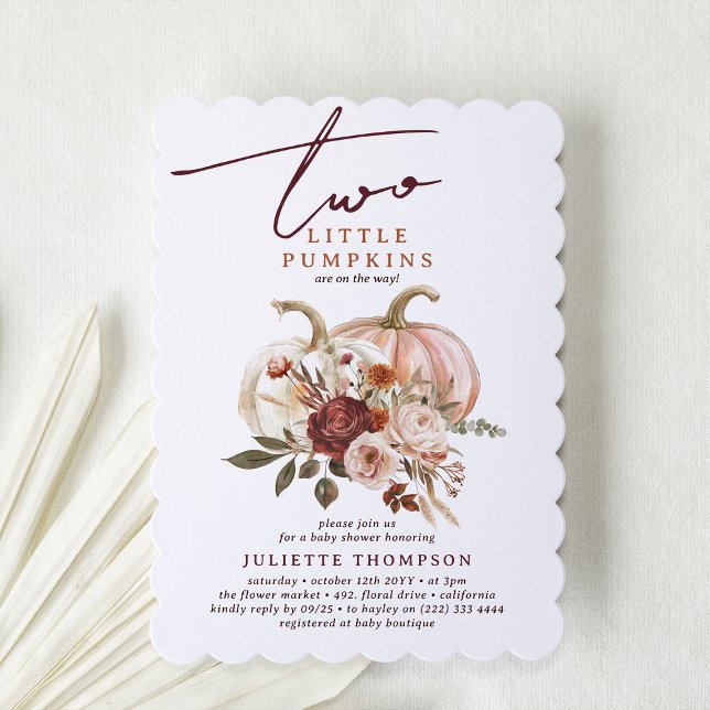 Two Little Pumpkins Autumn Bloom Twin Baby Shower  Invitation (Creator Uploaded)