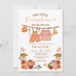 Two Little Pumpkins Baby Shower Clothesline Floral Invitation