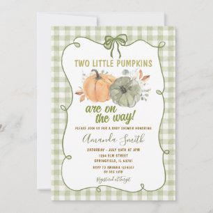 Two Little Pumpkins Fall Sage Bow Twin Baby Shower Invitation