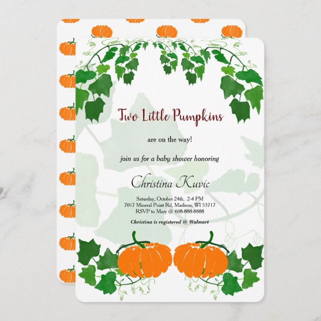 Two Little Pumpkins Invitation (Front/Back)