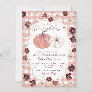 Two Little Pumpkins Pink Floral Twin Baby Shower Invitation