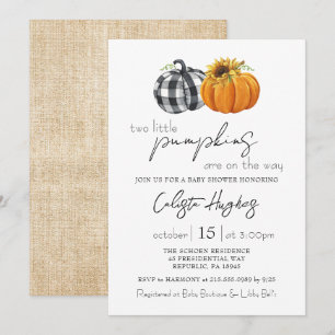 Two Little Pumpkins Sunflower Twins Baby Shower Invitation