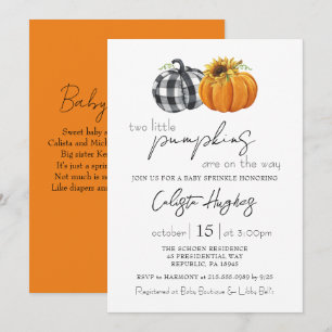 Two Little Pumpkins Sunflower Twins Baby Sprinkle Invitation