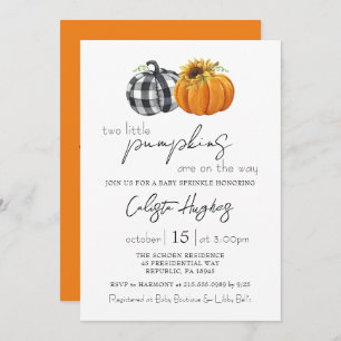 Two Little Pumpkins Sunflower Twins Baby Sprinkle  Invitation