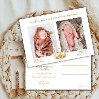 Two Little Pumpkins Twin Baby Photo Announcement