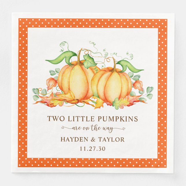 Two Little Pumpkins Twin Baby Shower Napkin (Front)