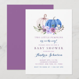 Two Little Pumpkins Twin Boy Girl Fall Baby Shower Invitation