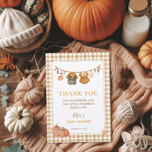 Two Little Pumpkins Twins Baby Shower Thank You Card