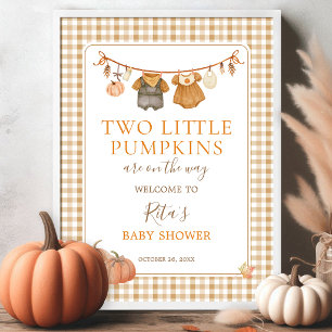 Two Little Pumpkins Twins Baby Shower Welcome Poster