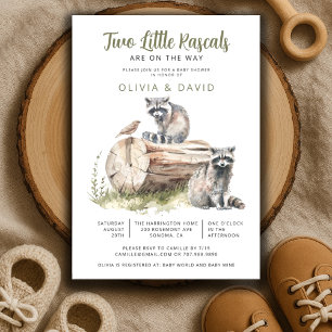Two Little Rascals Baby Raccoon Twins Baby Shower Invitation