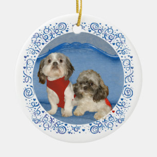 Two Little Shih Tzu Rescue Doggies Ceramic Ornament