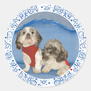 Two Little Shih Tzu Rescue Doggies Classic Round Sticker