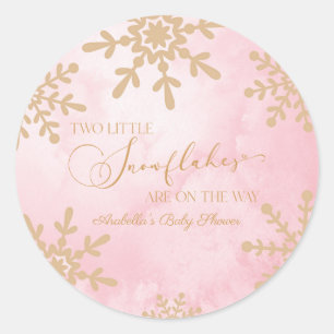 Two Little Snowflakes Winter Twins Baby Shower Classic Round Sticker