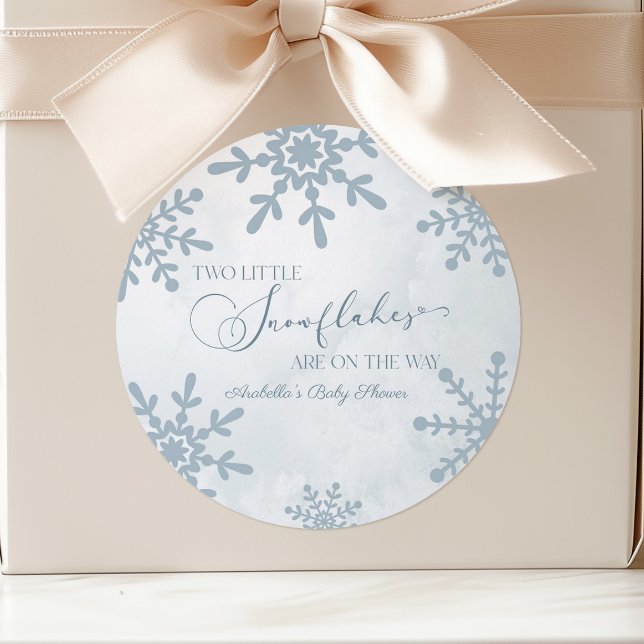 Two Little Snowflakes Winter Twins Baby Shower Classic Round Sticker (Creator Uploaded)