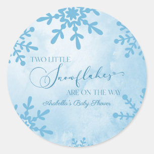 Two Little Snowflakes Winter Twins Baby Shower Classic Round Sticker