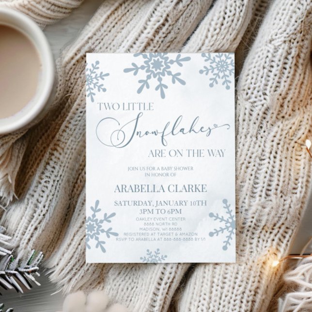 Two Little Snowflakes Winter Twins Baby Shower Invitation (Creator Uploaded)