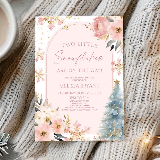 Two Little Snowflakes Winter Twins Baby Shower  Invitation (Creator Uploaded)
