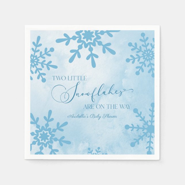 Two Little Snowflakes Winter Twins Baby Shower Napkin (Front)
