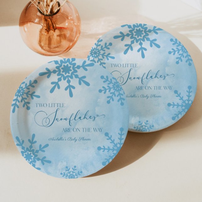 Two Little Snowflakes Winter Twins Baby Shower Paper Plate (Creator Uploaded)